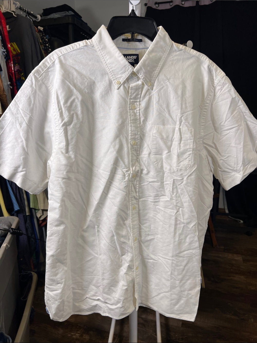 Lands' End White Short-Sleeve Button-Down Shirt